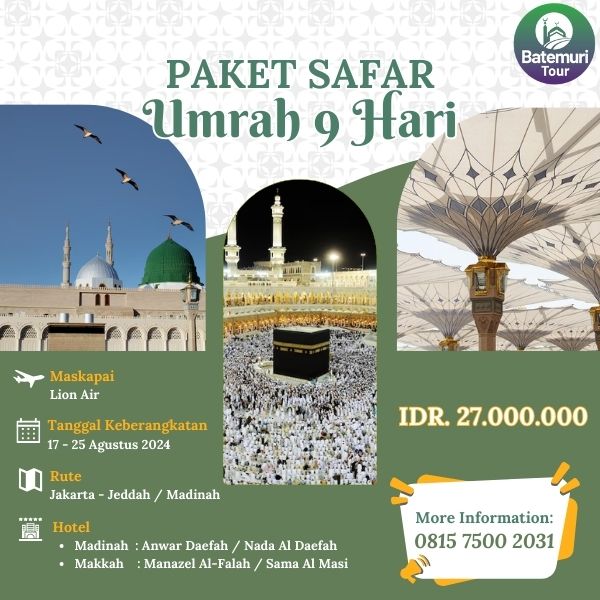Umrah Safar 1446 H, AT Tour , Paket 9 hari , Keberangkatan 17 Agustus 2024